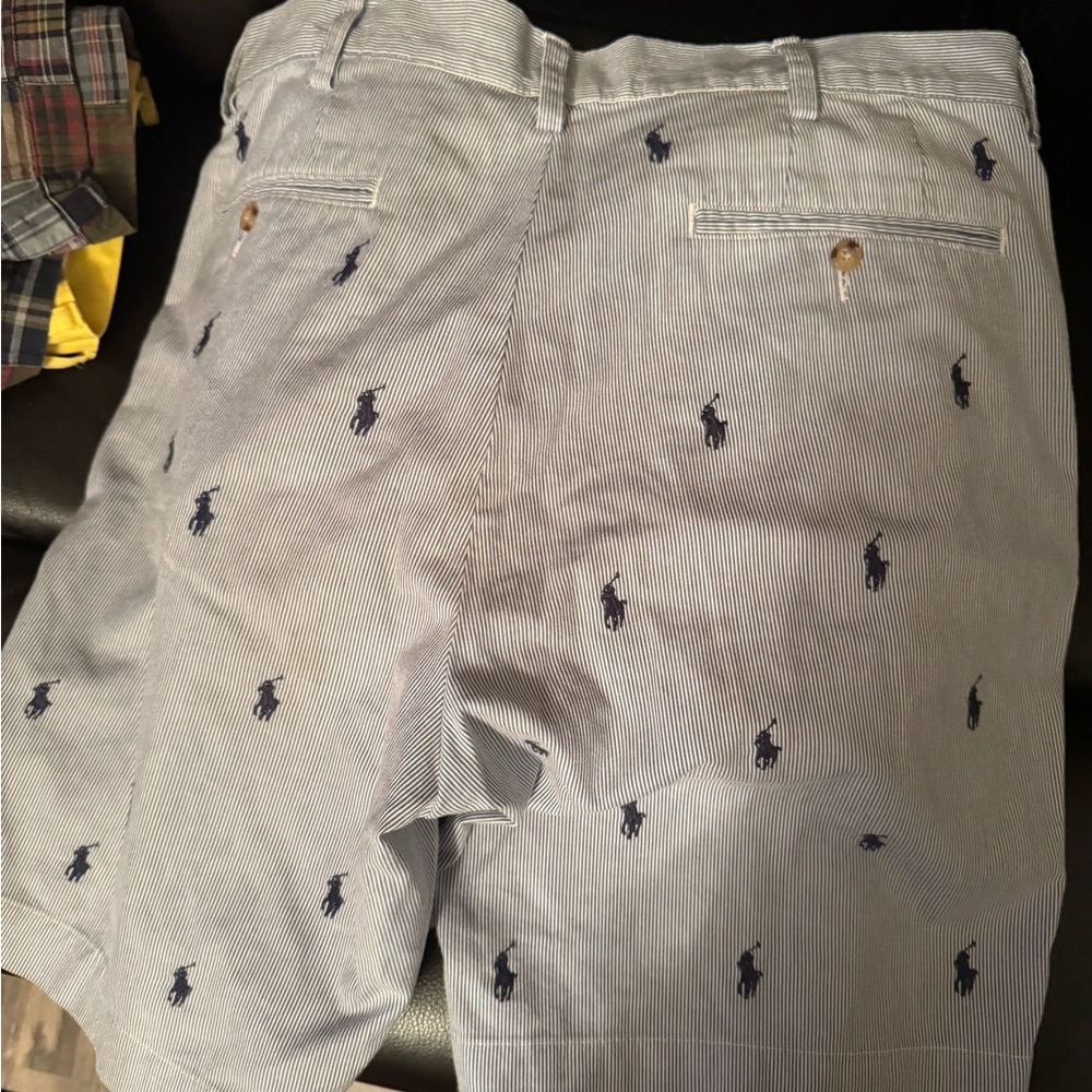 Men polo logo shorts lite blue with dark blue horses